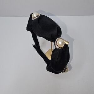 Faux Pearl Black Womens Headband One Size Blk White Gold